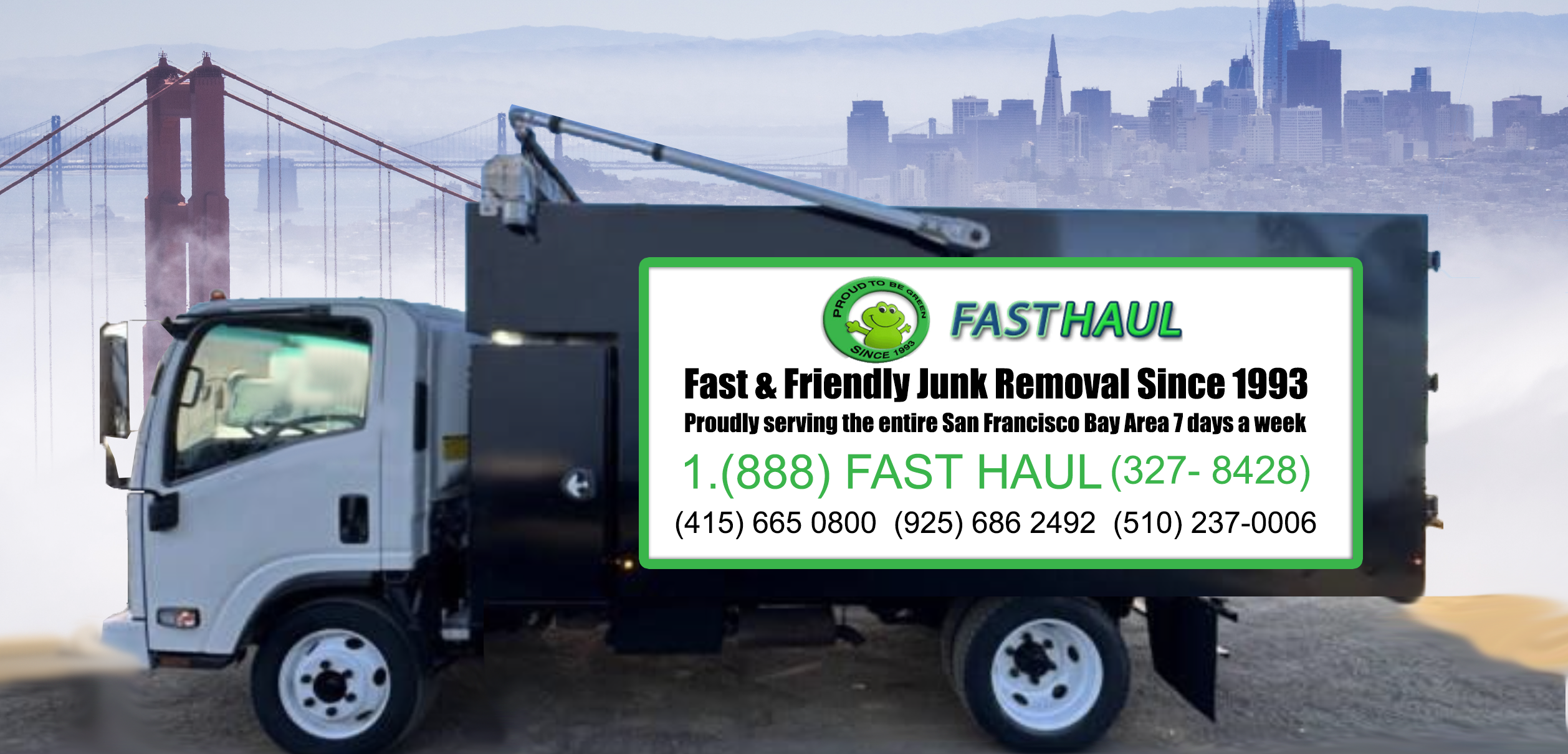 fasthaul-junk-removal-truck-san-francisco-bay-area FastHaul junk removal truck serving the San Francisco Bay Area with fast and friendly hauling services since 1993